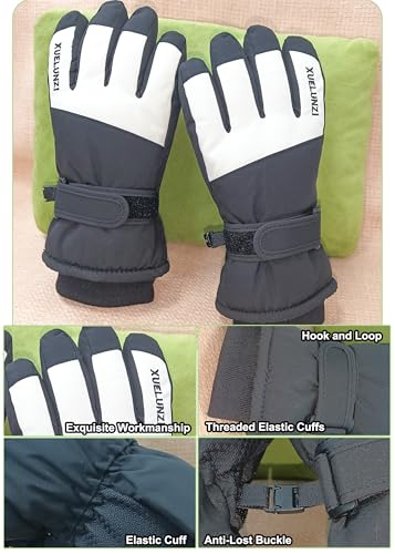 Kids Waterproof Winter Ski Gloves - Black, 9.8x4.3in