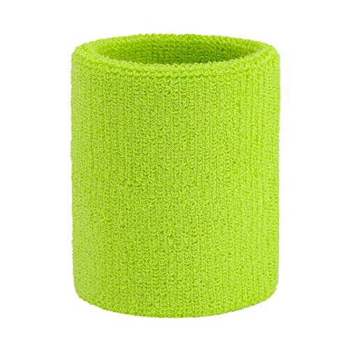 Athletic Cotton Terry Cloth Wristbands - Neon Green Sweatbands (1 Pair)
