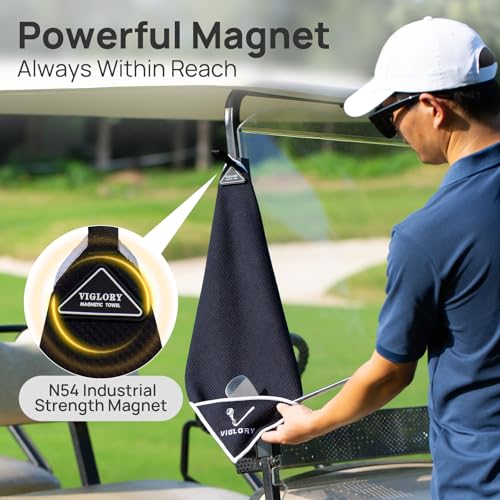 Magnetic Golf Towel with Cleaning Pocket - Black, 18"x18"
