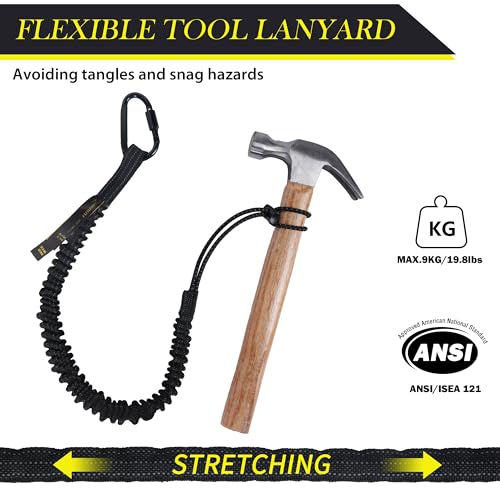 TRSMIMA Safety Tether Tool Lanyard - 12 Pack Safety Tool Leash Shock Absorbing Strap Lock Carabiner Roofing Work for Window Cleaners Roofers