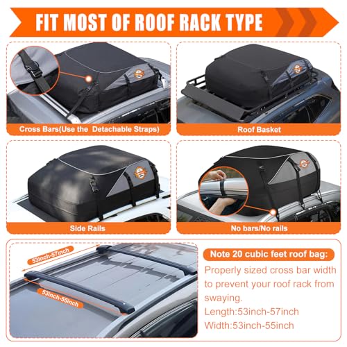 20 Cu Ft Rooftop Cargo Carrier Bag - Waterproof Soft Roof Bag