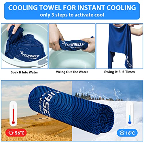 Instant Cooling Towel 40x12 - Breathable Microfiber Neck Wrap - Dark Blue