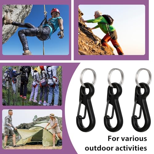 Small Carabiner Clips - 12 Sets Mini Metal Snap Hooks - Black