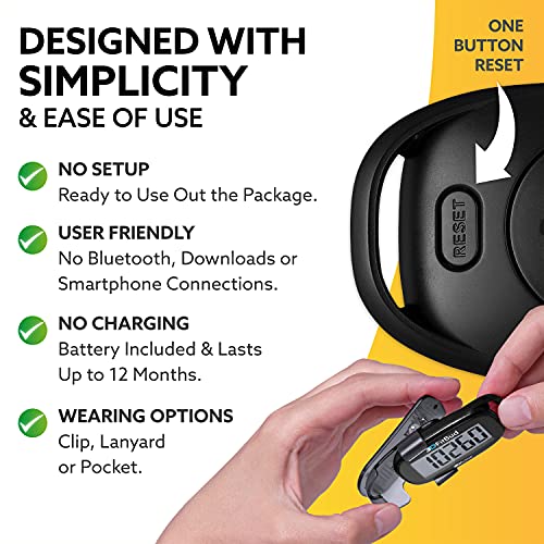 3D Pedometer Step Tracker with Large Display - Easy to Use