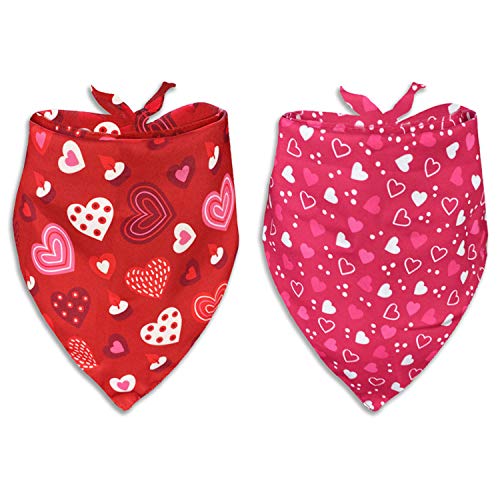 Valentine Dog Bandana Set - Heart Print Pet Scarf for Dogs & Cats - Large