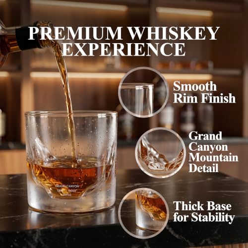 LIITON Grand Canyon Whiskey Glasses Set of 4 - Old Fashioned Crystal Drinkware, Men's Gift