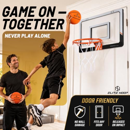 Indoor Mini Basketball Hoop for Door with 2 Balls & Pump, Steel Rim, Kids & Adults