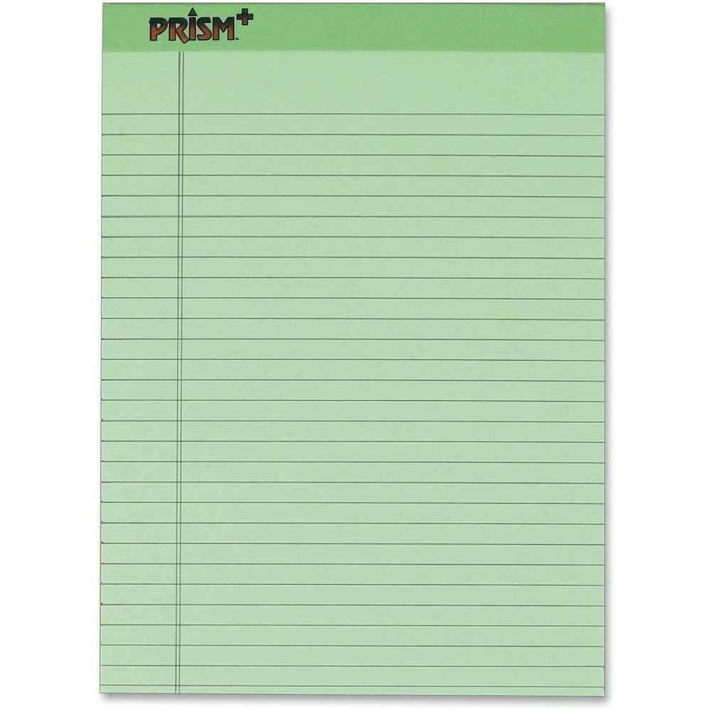 TOPS Prism Plus 100% Recycled Legal Pad, 8-1/2 x 11-3/4 Inches, Perforated, Green, Legal/Wide Rule, 50 Sheets per Writing Pad, 12 Pads per Pack (63190)