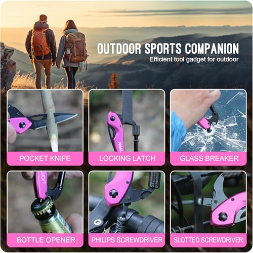 Pink 6-in-1 Multitool Pocket Knife - Engraved Stainless Steel Design