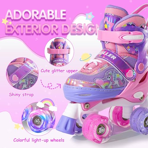 METROLLER Girls Purple Adjustable Roller Skates with Light-Up Wheels, Size 10C-13C US