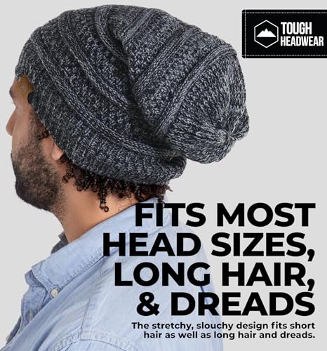 Slouchy Oversized Beanie Hat - Warm Winter Beanie for One Size - Black Gray