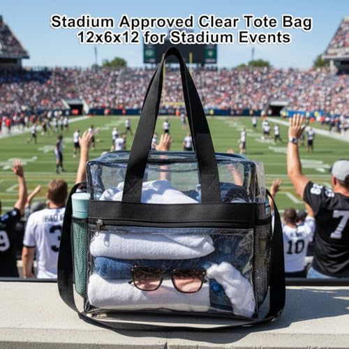 Clear Stadium Approved Tote Bag 12x6x12 - Black Crossbody