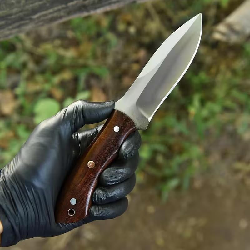 FH Traders Rose Wood Fixed Blade Hunting Tracker Knife with Leather Sheath