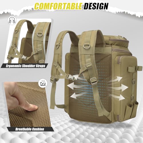 HAMBOLY 45L Fishing Backpack with Rod Holders & Foldable Divider - Brown