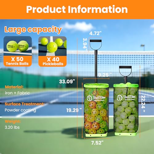 Large Portable Tennis Ball Hopper & Pickleball Basket - Foldable Cart