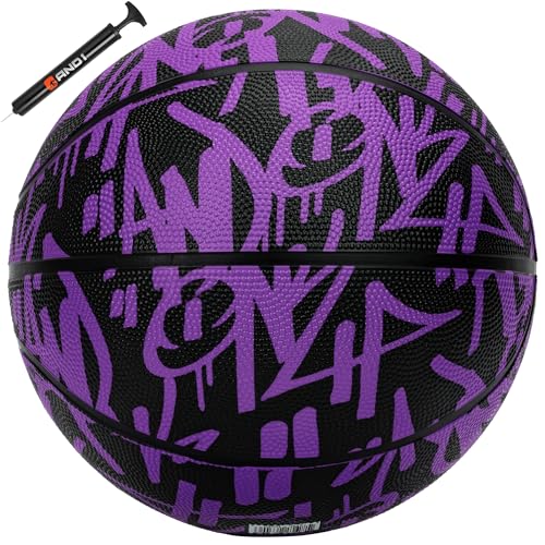 Official Size 7 Basketball - Purple Graffiti Design, Superior Grip