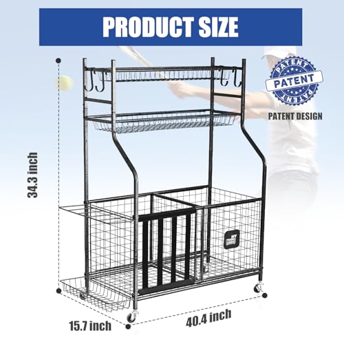 Heavy-Duty Sports Equipment Organizer Cart with Hooks & Bins