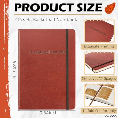 Eaasty 2 Pack Christmas Basketball Coaching Notebook with PU Leather, Large B5 Size