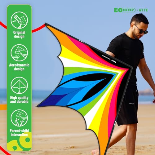 Doinfly 1.4m Charger Delta Kite Rainbow - Easy-to-Fly Triangular Outdoor Kite for Beginners