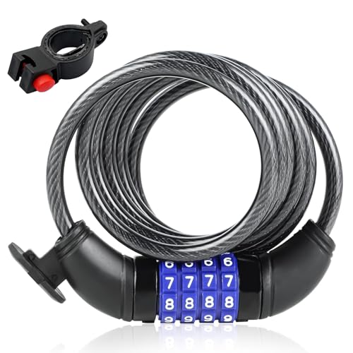 5ft Bicycle Cable Lock with Combination & Mounting Bracket, 8mm Steel