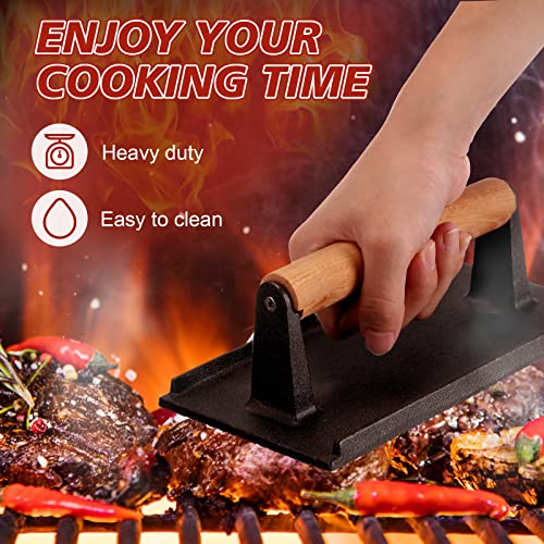 Cast Iron Grill Press 8x4 Inch for Burgers & Steak, Heavy Duty, Food Grade
