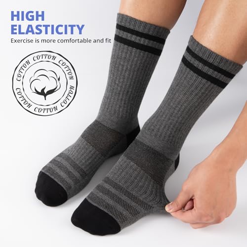 Mens Crew Socks - 6 Pairs Lightweight Cotton Casual Thin - Grey (Small-Medium)