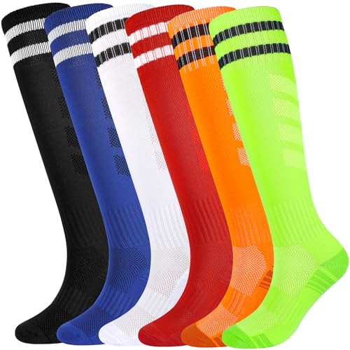 Kids Soccer Socks Boys & Girls 7-10 Years 6 Pairs Unisex Knee High Sports Socks