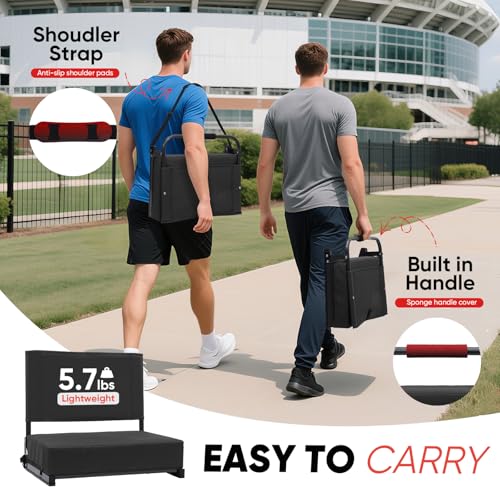 Portable Stadium Seat with Back Support - 18.4" Wide - Black