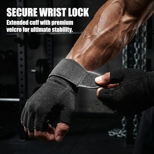 Weight Lifting Gloves with Extended Wrist Support - Black, Medium