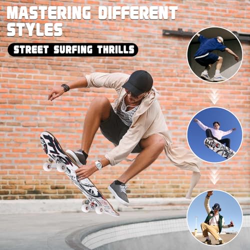 vigvitspo 31 inch Complete Skateboard in Gray – 9-Layer Maple Deck, 97A PU Wheels, Fully Assembled for Beginners