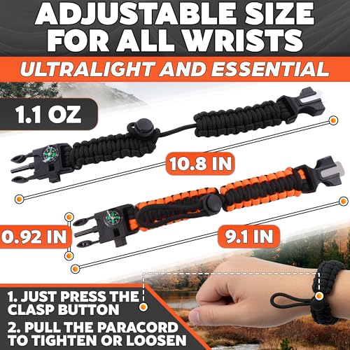 Paracord Survival Bracelets Set of 2 - Black & Orange