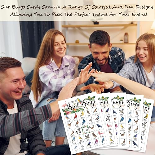 Bird Bingo Game Cards - 24 Players, Fun for Family Gatherings - White