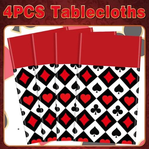 Casino Theme Tablecloths - 4 Pack 51x86 Inch Poker Party Table Covers