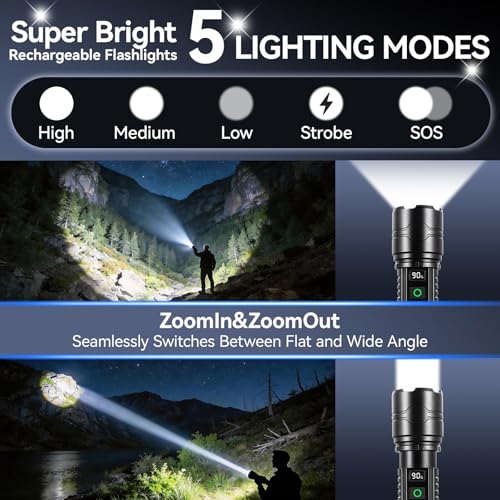 Rechargeable LED Tactical Flashlight with Zoom, 5 Modes for Camping & Emergency