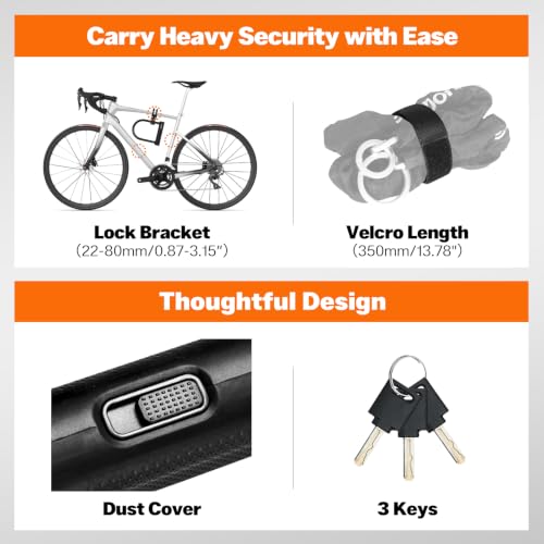 Heavy Duty Bike Lock with 3.94ft Chain, U Lock & Mounting Bracket, Anti-Theft Security