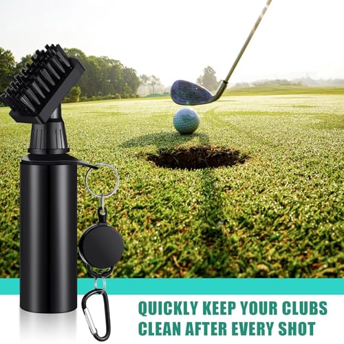 Golf Club Cleaning Brush with 4oz Squeeze Water Bottle - Retractable Hook