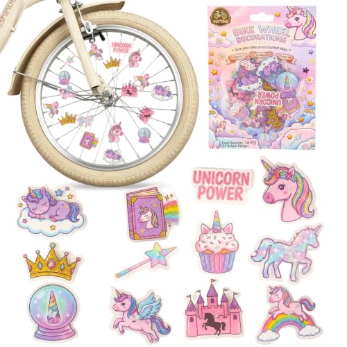 Kids Bike Spoke Decorations - 24Pcs Unicorn Clip-On Wheel Beads