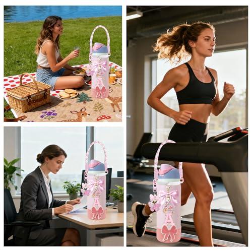 Silicone Boot and Strap Accessory Set for 24oz Water Bottles - Pink Bow