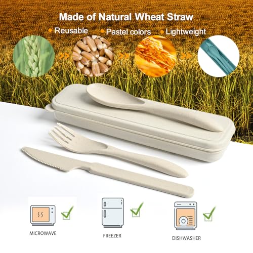 Reusable Utensils Set with Case - 4 Sets for Travel & Camping