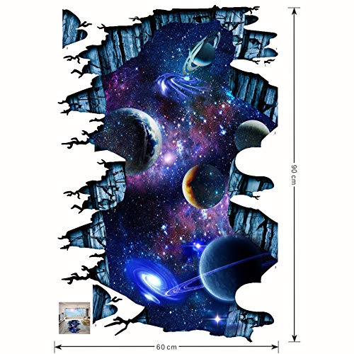 3D Space Wall Decals for Kids Room, 23 x 35 inches, Removable Wall Stickers, 2 Sheets (Galaxy)