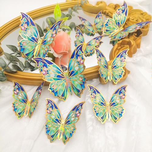 12Pcs Golden Edged Butterfly Wall Sticker 3D Butterflies Room Decor Decals Home Decoration DIY Self-Adhesive Mural for Wedding