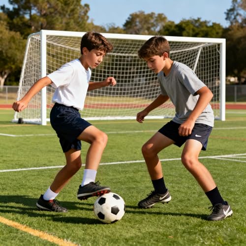 Kids Grip Soccer Socks - Cushioned Non-Slip Athletic - 2 Pairs Black+White
