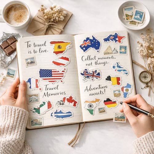 World Flag Stickers - 50 Unique Country Flag Designs for Water Bottles, Scrapbooking & Gifts