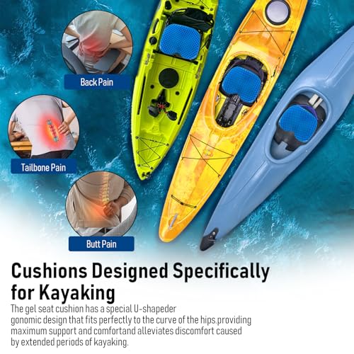 Ohaayoo Blue Kayak Seat Cushion - Thick Gel Anti-Slip Waterproof Sit-On Pad