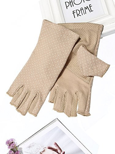 UV Protection Fingerless Gloves for Women - Non-Slip Khaki