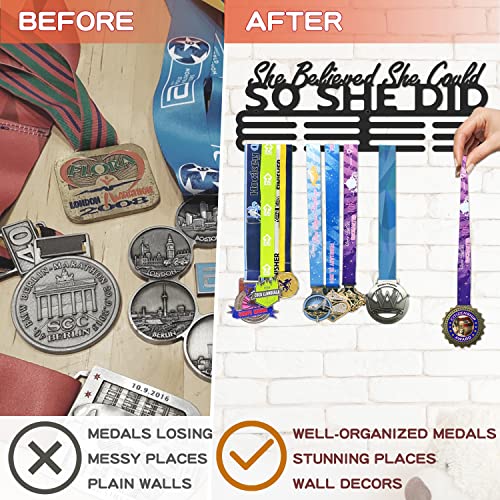 13.8-Inch Metal Medal Display Rack Wall Mount for Sports & Achievement - Black