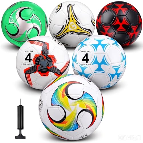 Deekin Bulk Soccer Balls Size 4 with Pump & Needle - 6 Pack for Kids & Teens