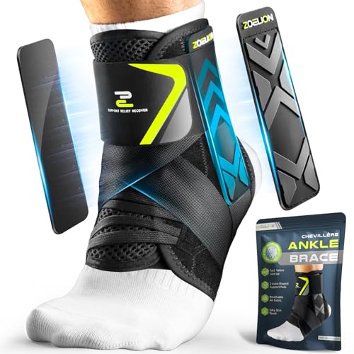 ZOELION M Ankle Brace Support for Sprains & Injury Recovery - Slim Fit, Self-Adjusting Pads