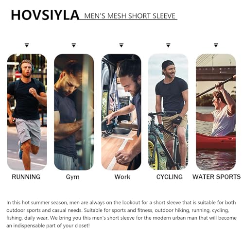 HovSiyla 5 Pack Men's Running Shirts - Breathable, Dry Fit Athletic Tops, Large, Multi-Color