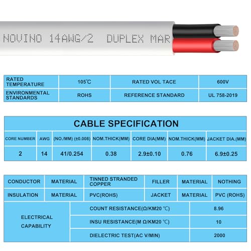 14 AWG Marine Wire - 30ft Duplex Tinned Copper Electrical Cable
